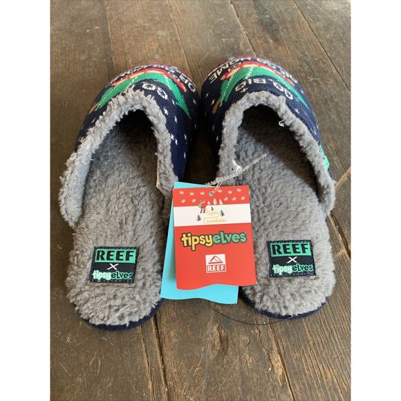 NEW REEF X TIPSY ELVES Mens Go Big Or Go Home Slippers Size 7 SLIP ON CI5834 main image 4